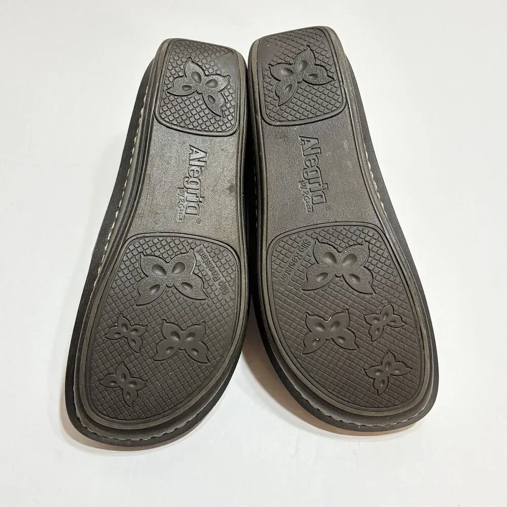 Alegria Ali Choco Brown Tooled Leather Floral Adjustable Comfort Shoes Sz 38